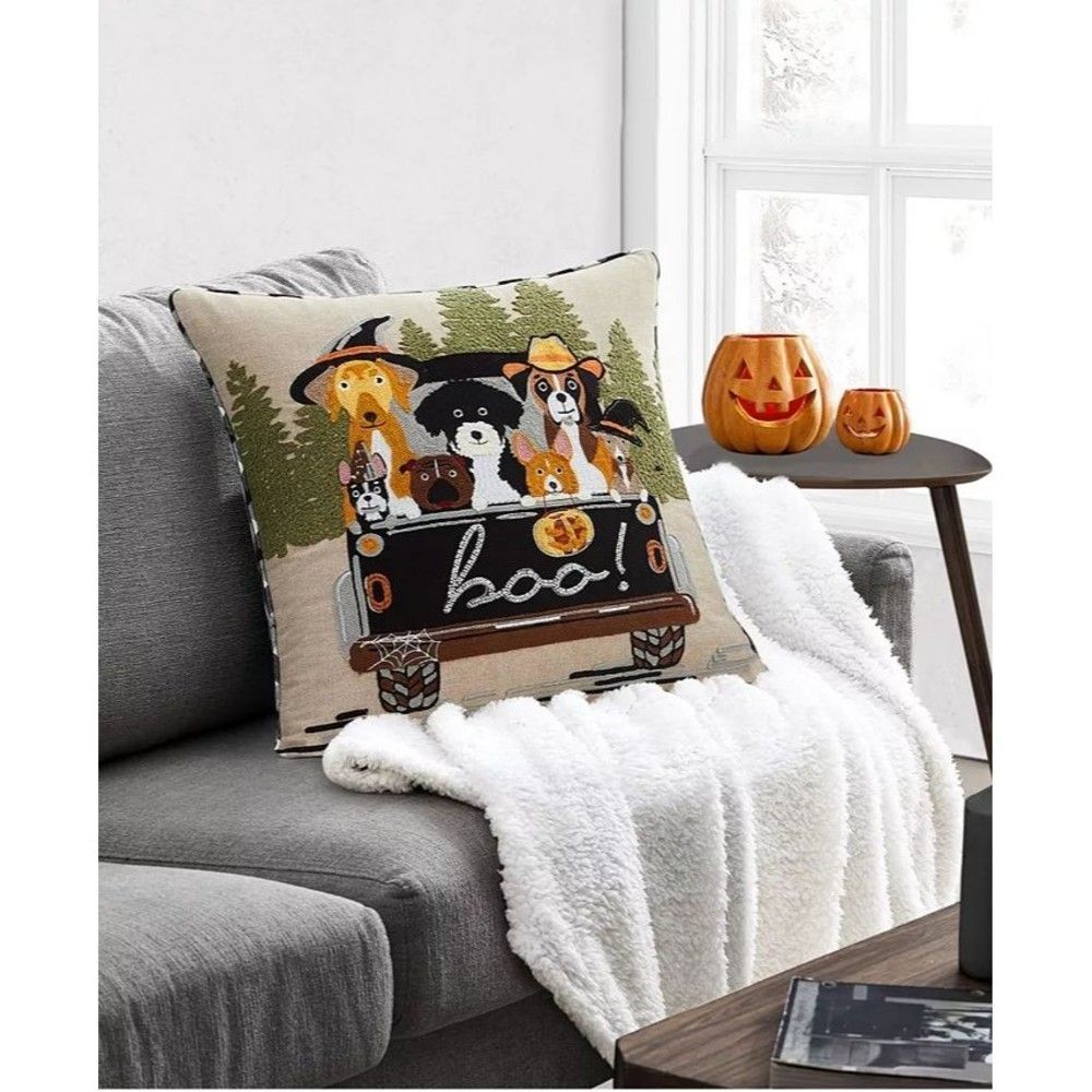 LACOURTE Dogs In Truck Decorative Pillow, 20" x 20"